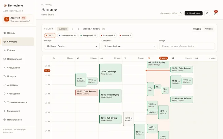 Team calendar, week view